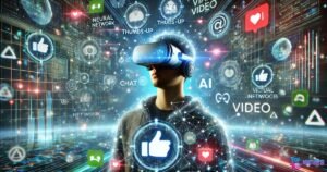 Top 10 Fastest-Growing Stocks in 2025 | AI, FinTech & Clean Energy Leaders 9 Person wearing VR headset with social media icons floating in AI environment