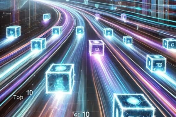 Futuristic blockchain speed concept showing the Top 10 fastest blockchains in 2025