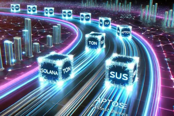 Futuristic blockchain speed concept showing Top 10 fastest blockchains in 2025