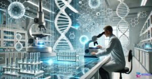Top 10 Health Innovations in 2025 | Future of Medicine and Wellness 10 Scientist analyzing aging cells under microscope in longevity research lab